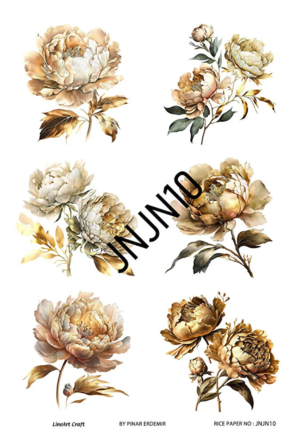 Janjan Serisi JNJN10 Pastel, Çiçek Desenli 30*42 cm Pirinç Dekopaj