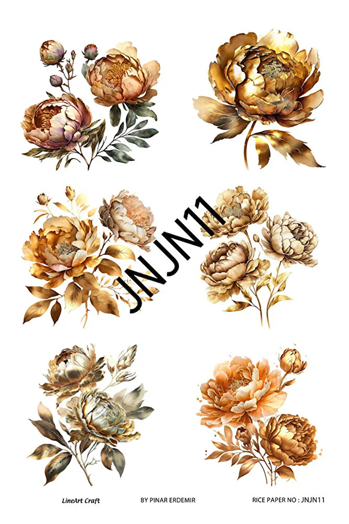 Janjan Serisi JNJN11 Pastel, Çiçek Desenli 30*42 cm Pirinç Dekopaj