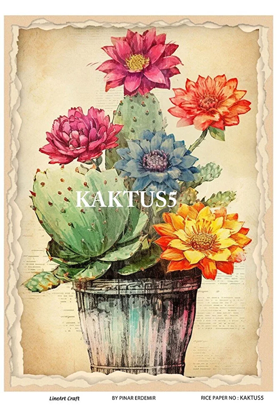 Kaktüs Serisi KKTS5 Yeşil, Kaktüs Desenli 30*42 cm Pirinç Dekopaj