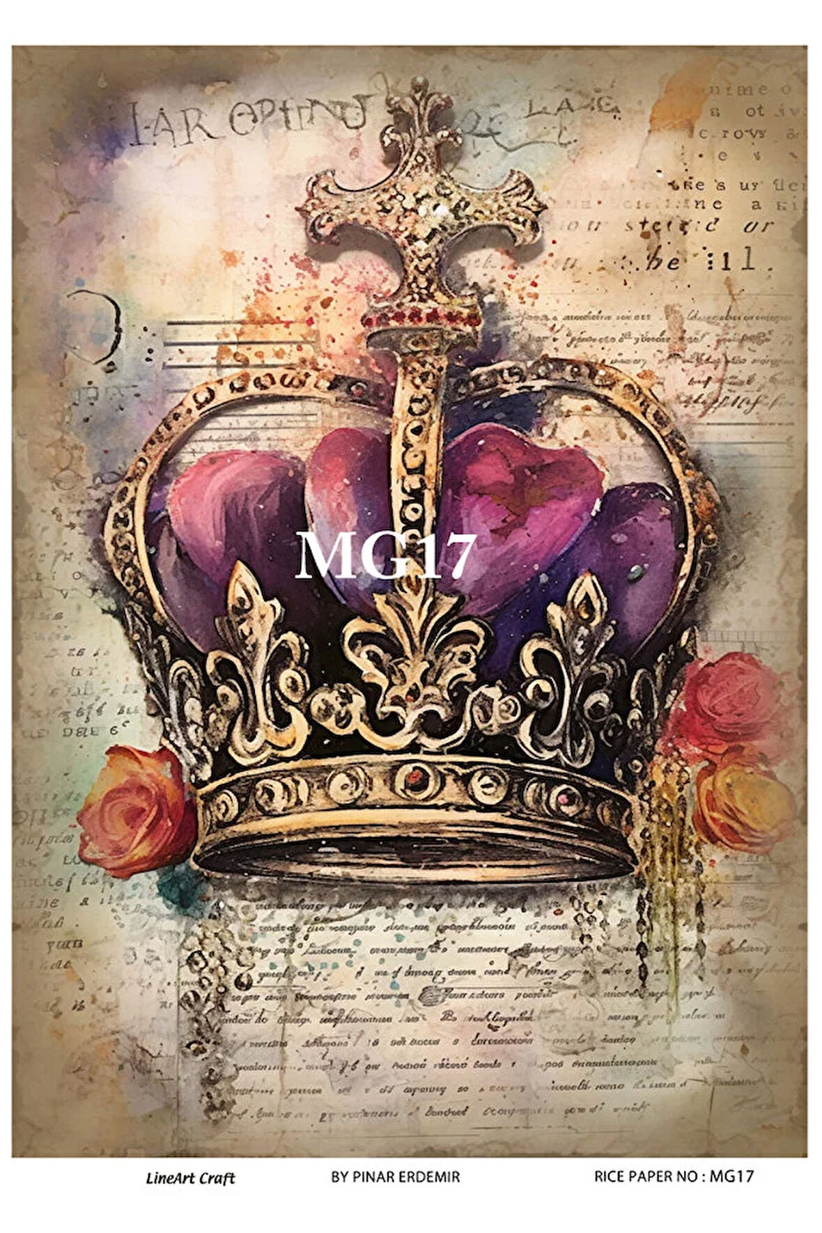 Mardi Gras Serisi MG17 Mor, Kraliyet Tacı Desenli 30*42 cm Pirinç Dekopaj