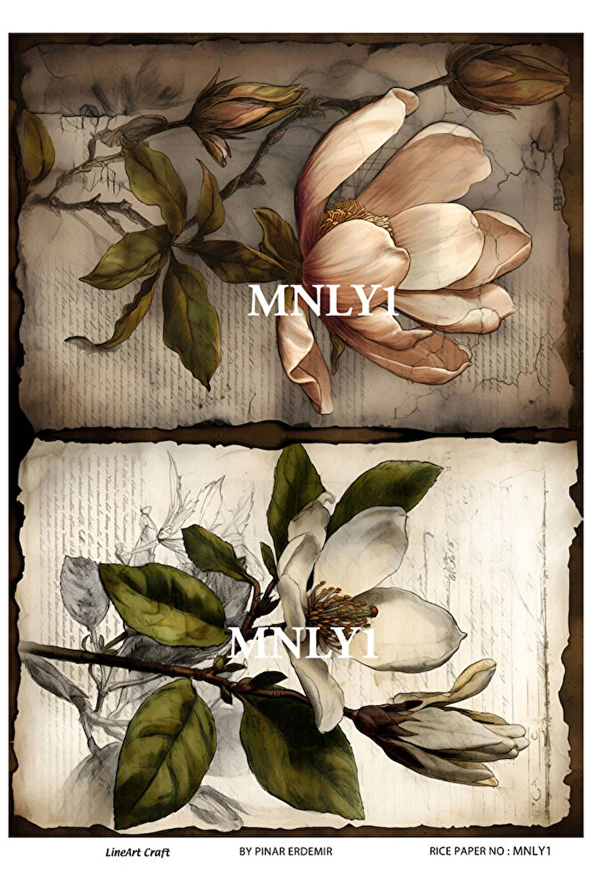 Manolya Serisi MNLY1 Manolya, Çiçek Desenli 30*42 cm Pirinç Dekopaj