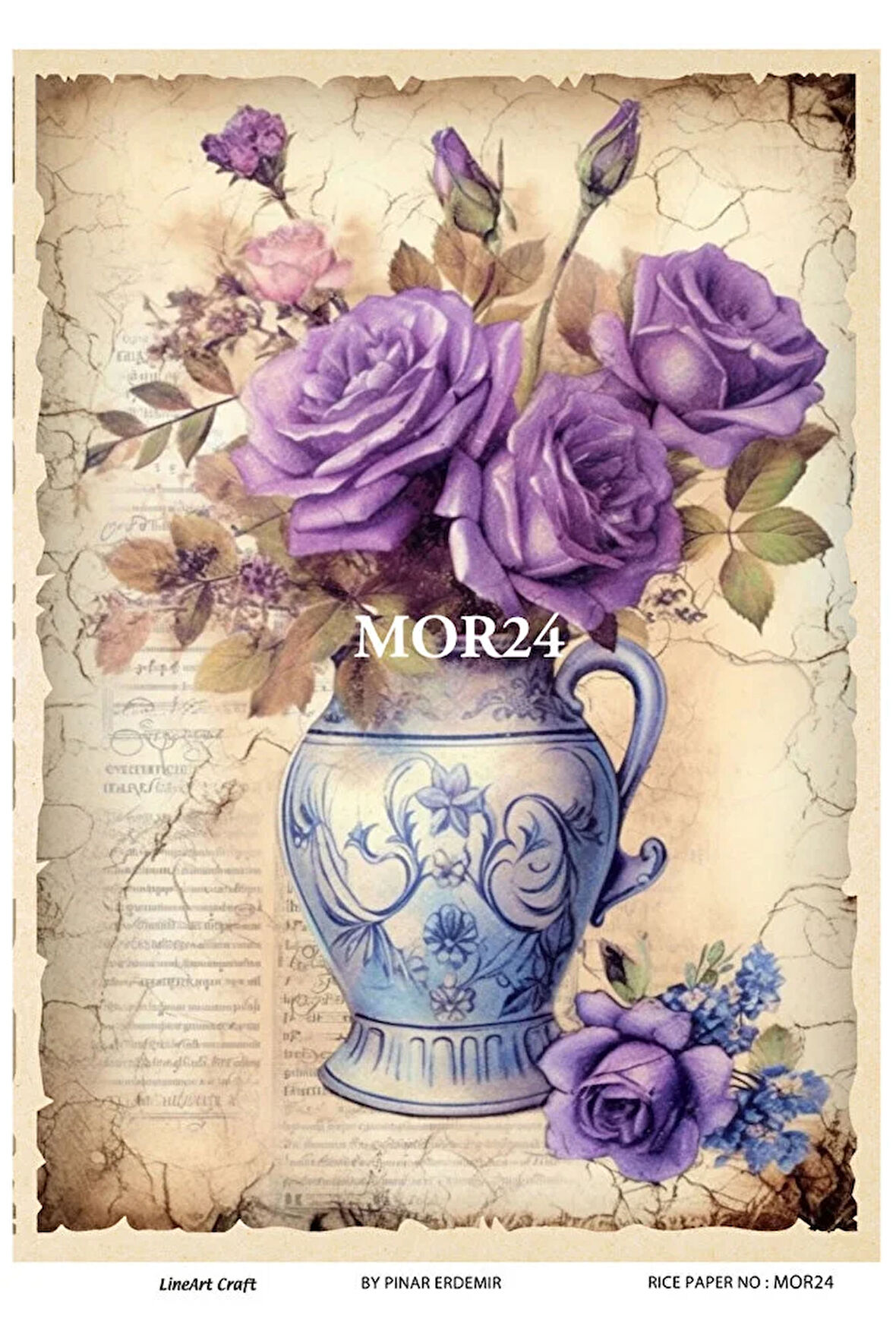 Mor Serisi Mor24 Mor, Çiçek Desenli 30*42 cm Pirinç Dekopaj