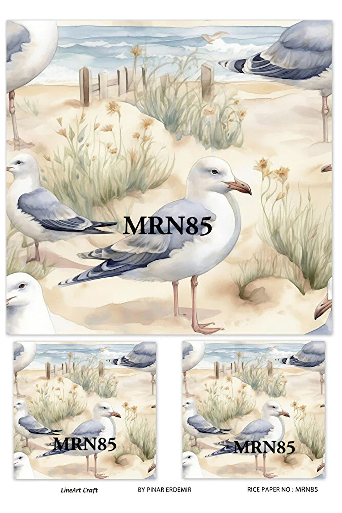 Marine Serisi MRN85 Martı, Sahil Desenli 30*42 cm Pirinç Dekopaj