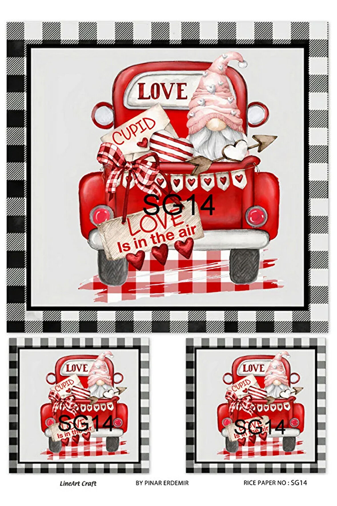 Sevgililer Serisi SG14 Love Cupid, Kamyonet, Gnome Desenli 30*42 cm Pirinç Dekopaj