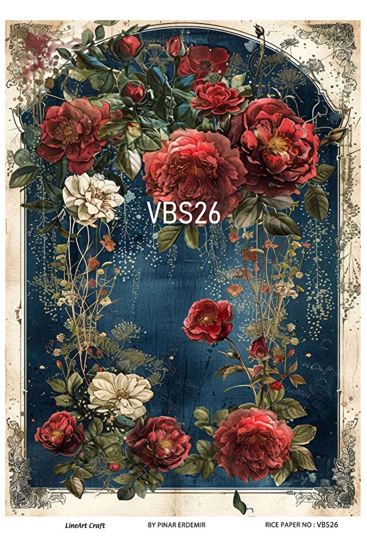 Lacivert Serisi VBS26 Mavi, Çiçek, Portre Desenli 30*42 cm Pirinç Dekopaj