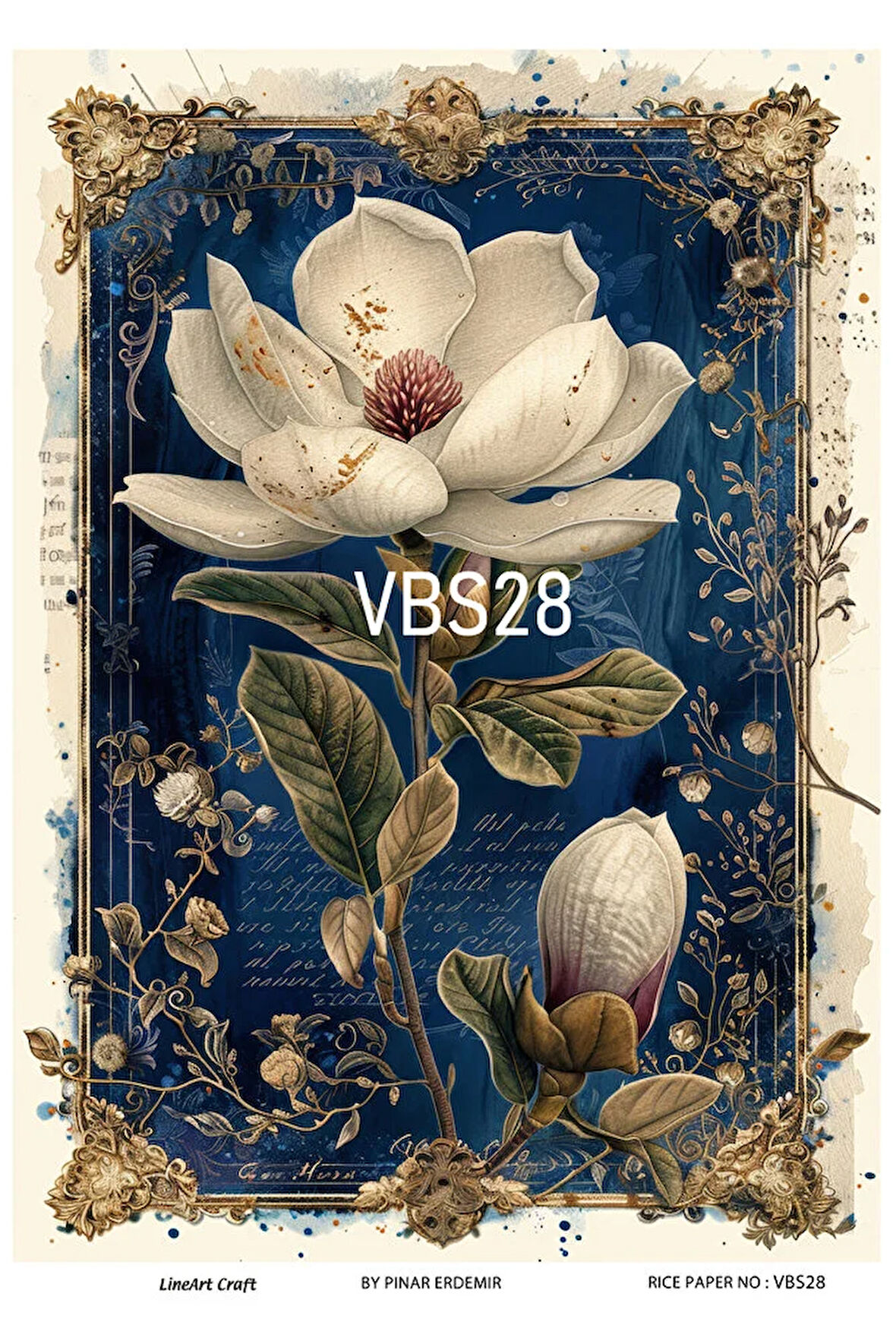 Lacivert Serisi VBS28 Mavi, Çiçek, Portre Desenli 30*42 cm Pirinç Dekopaj