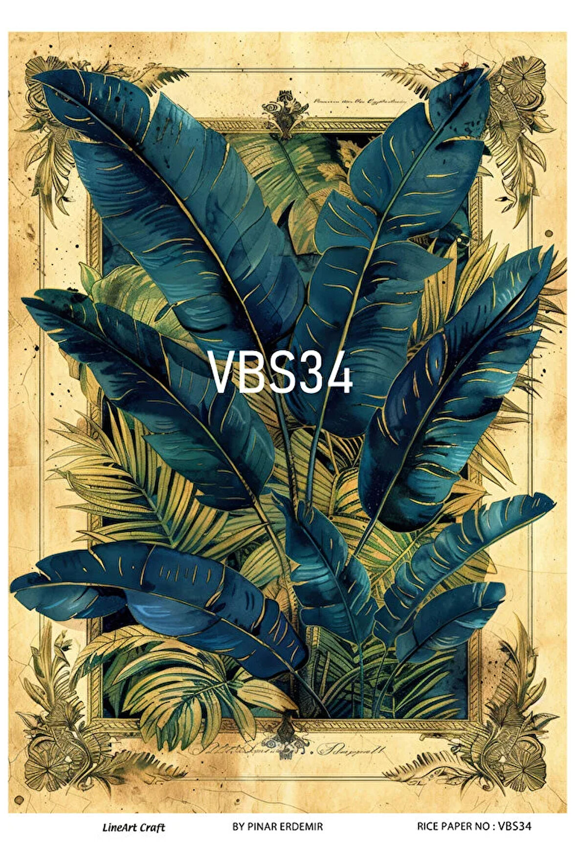 Lacivert Serisi VBS34 Mavi, Çiçek, Portre Desenli 30*42 cm Pirinç Dekopaj