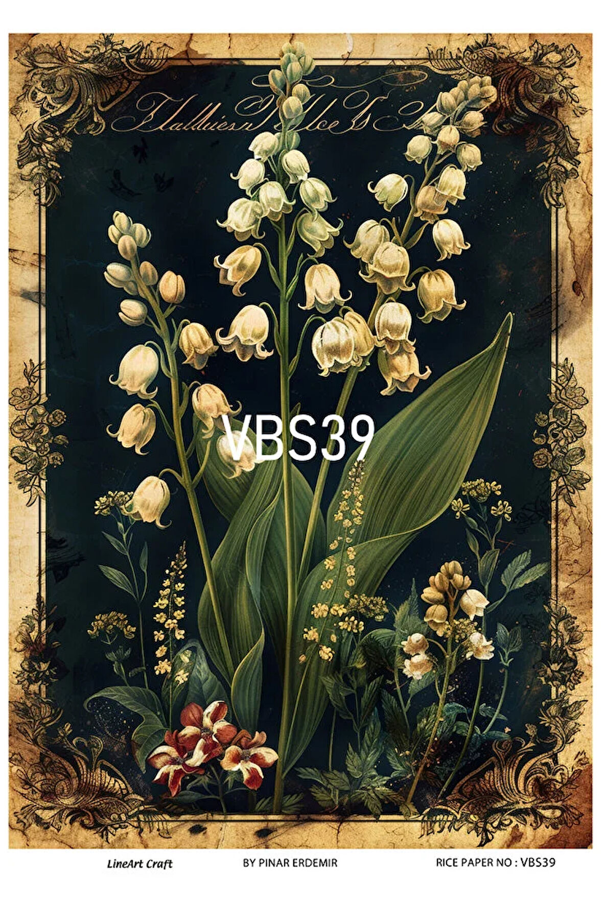 Lacivert Serisi VBS39 Mavi, Çiçek, Portre Desenli 30*42 cm Pirinç Dekopaj