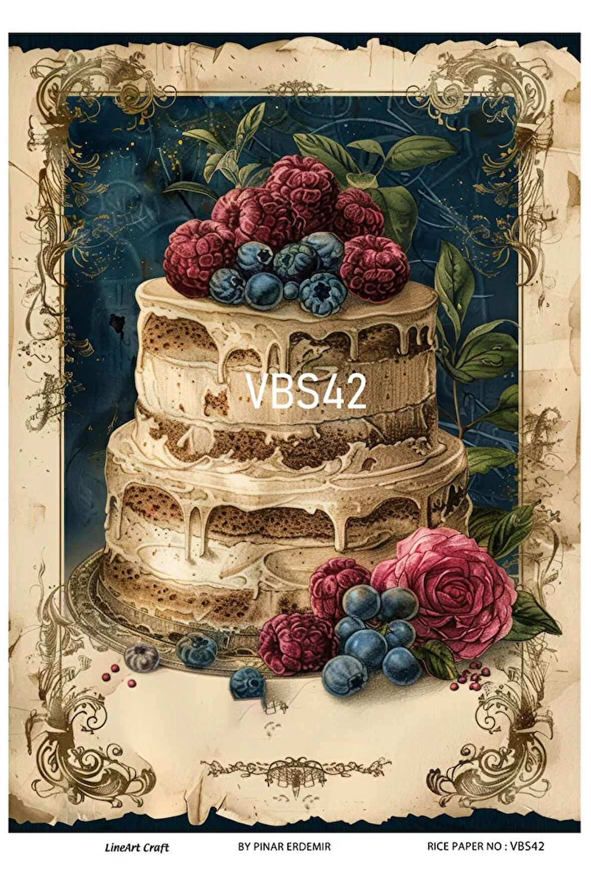 Lacivert Serisi VBS42 Mavi, Çiçek, Portre Desenli 30*42 cm Pirinç Dekopaj