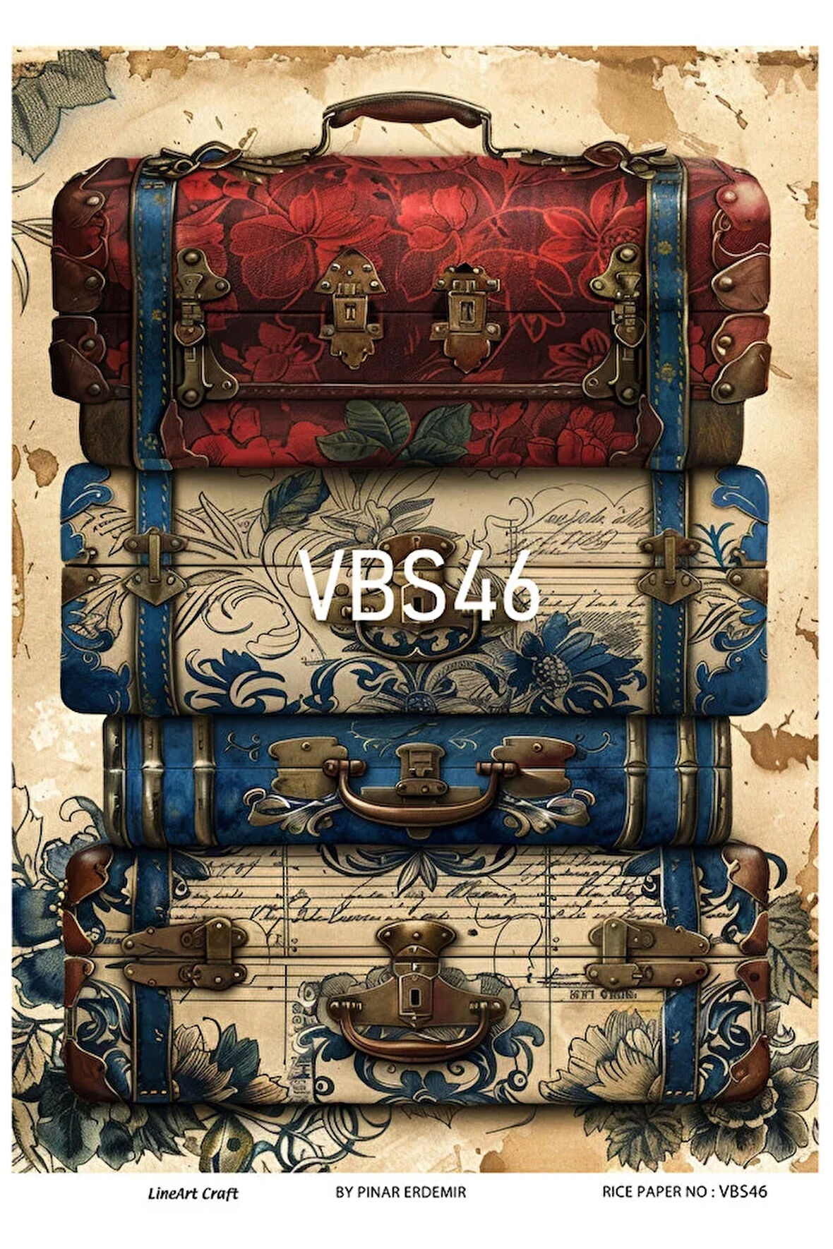 Lacivert Serisi VBS46 Mavi, Çiçek, Portre Desenli 30*42 cm Pirinç Dekopaj