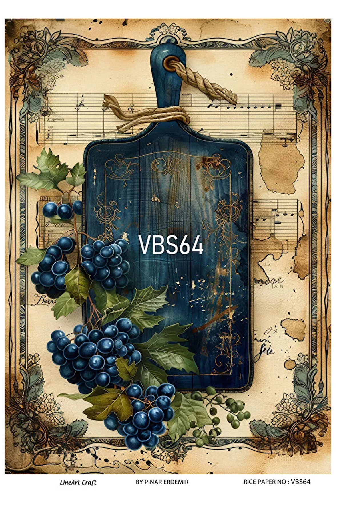 Lacivert Serisi VBS64 Mavi, Çiçek, Portre Desenli 30*42 cm Pirinç Dekopaj