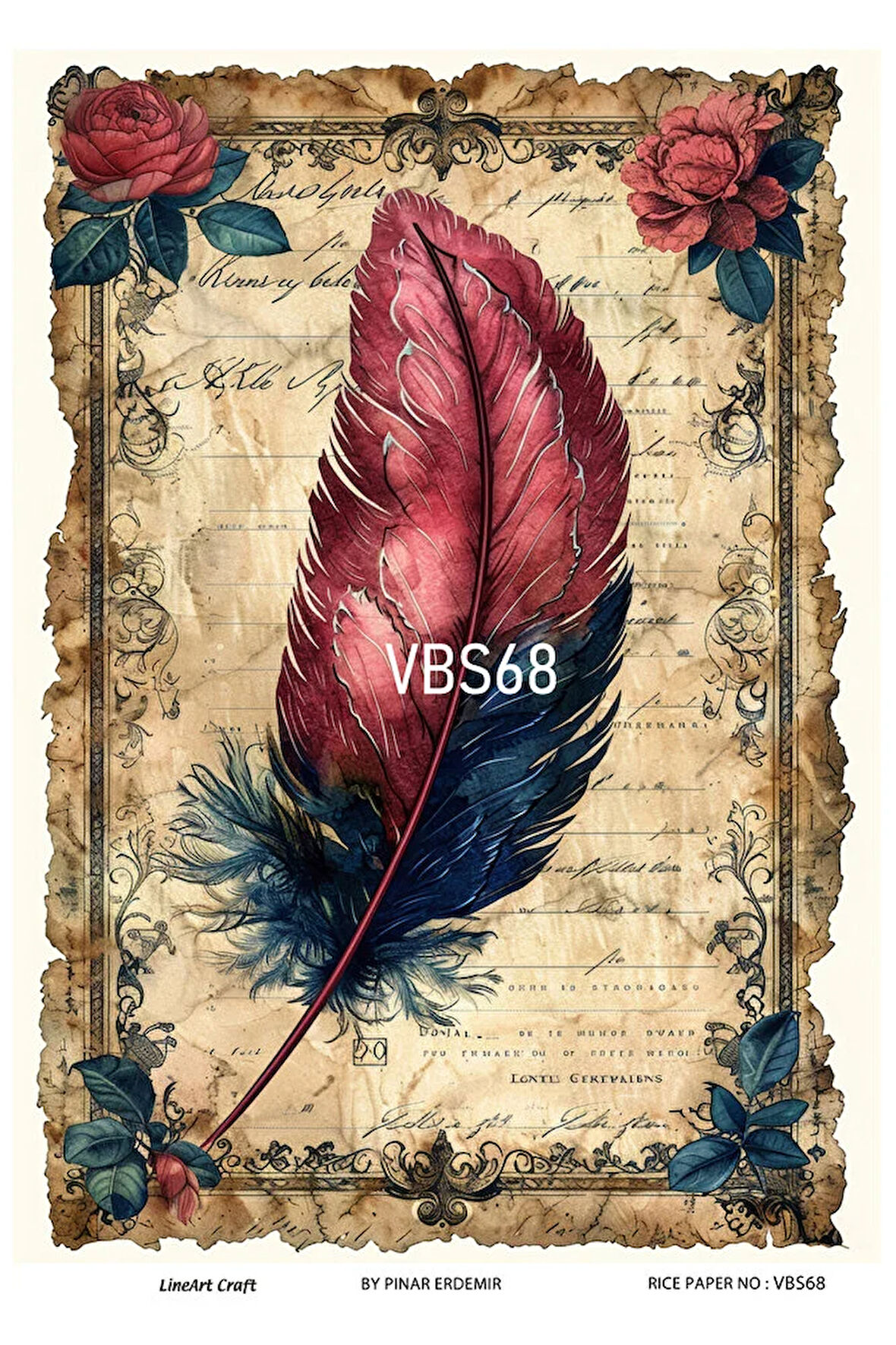 Lacivert Serisi VBS68 Mavi, Çiçek, Portre Desenli 30*42 cm Pirinç Dekopaj