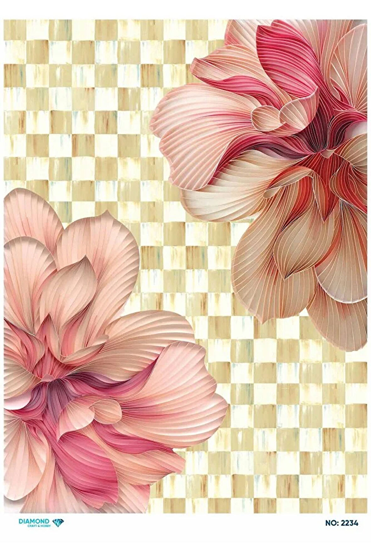 Diamond Craft N: 2234 Yuvarlak, Kareli, Dama, Çiçekler 30*42 Cm Dekopaj