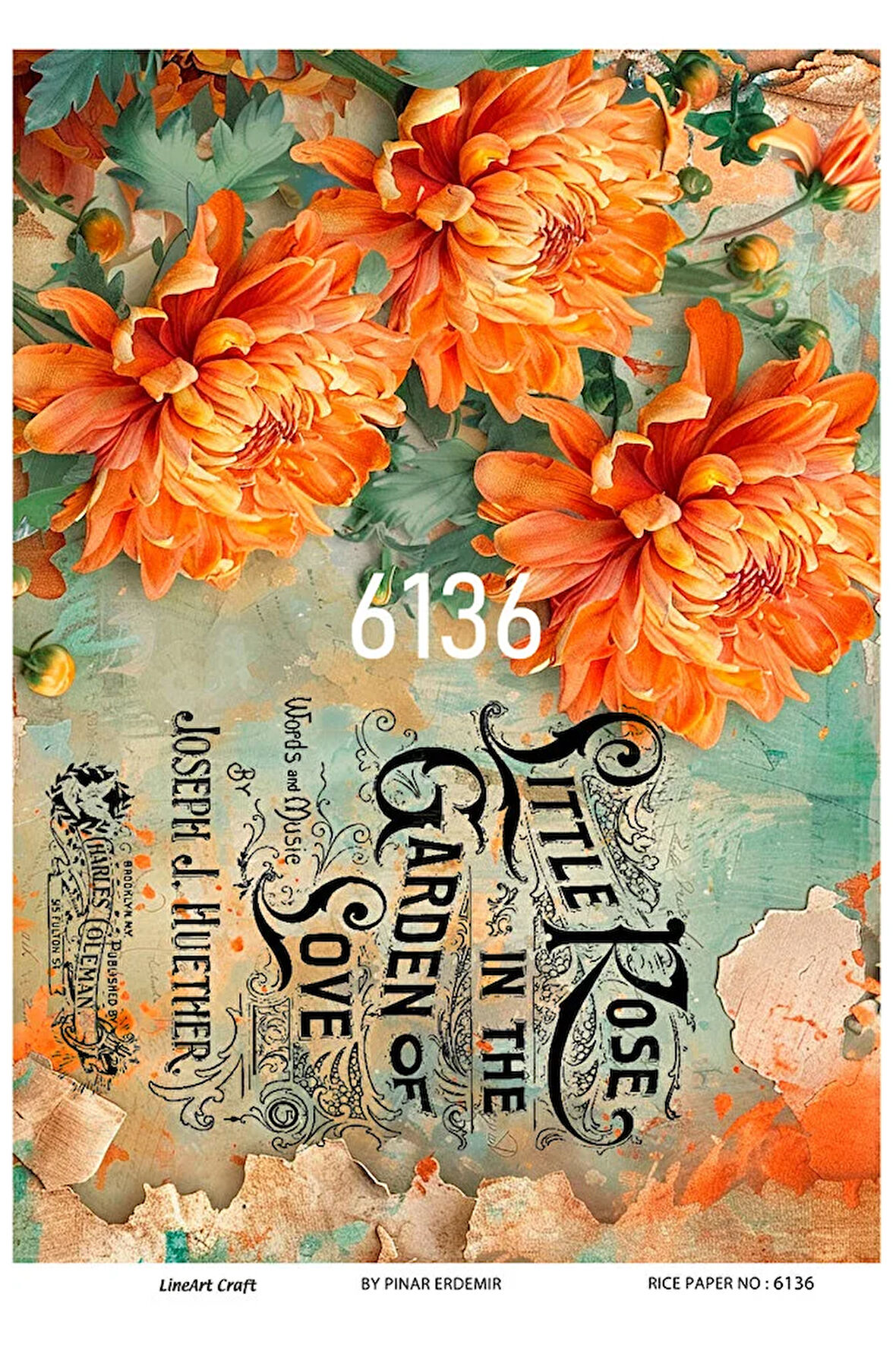 6136 Çiçek Desenli Pirinç Dekopaj 30x42