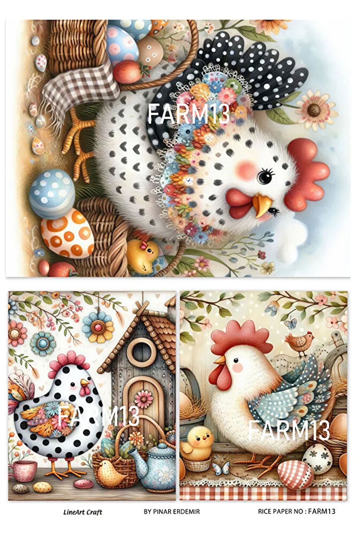 Farm Serisi FARM13 Renkli, Horoz Desenli 30*42 cm Pirinç Dekopaj