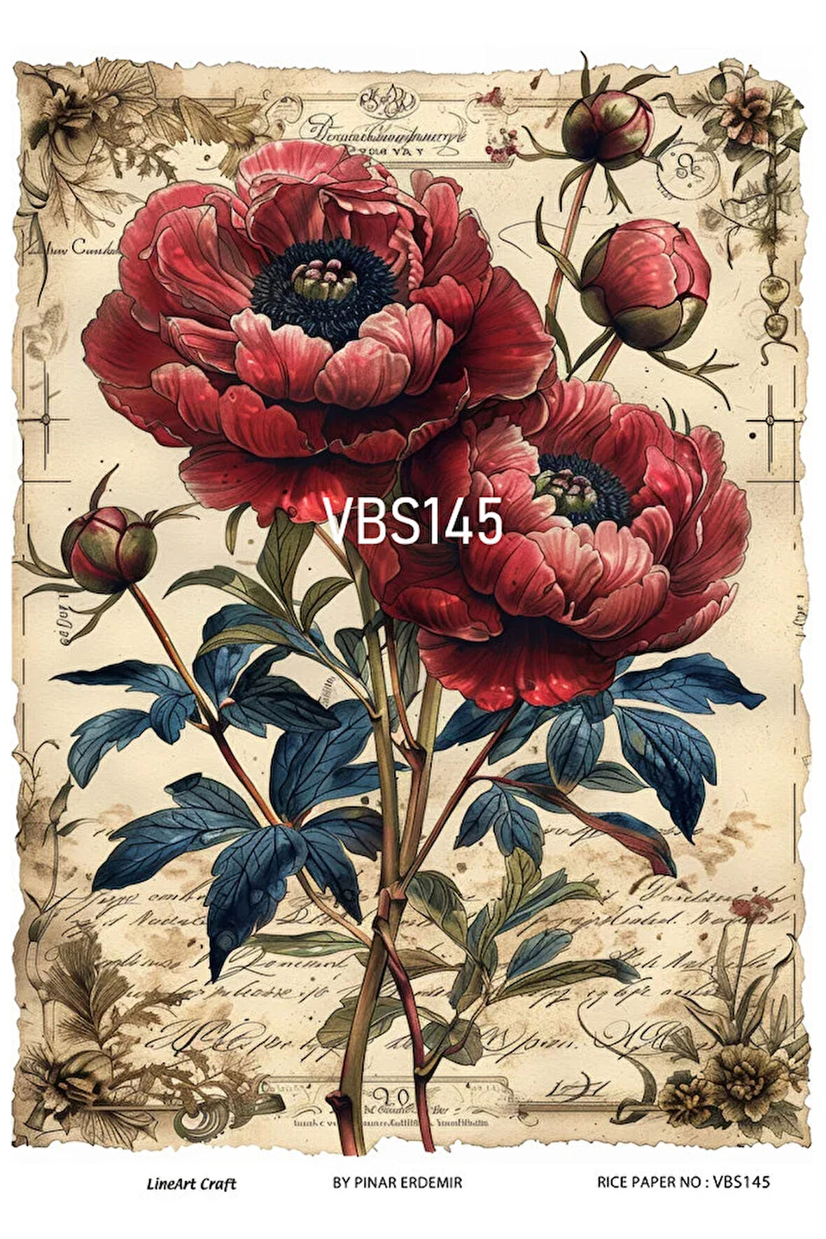 Lacivert Serisi VBS145 Çiçek, Gelincik Desenli 30*42 cm Pirinç Dekopaj