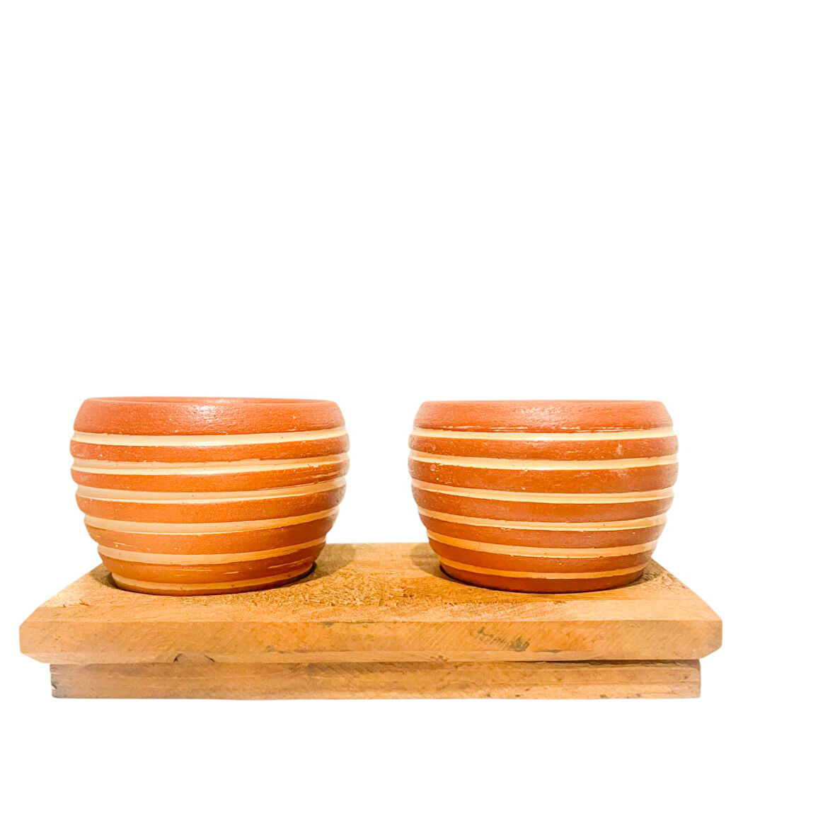 Bitki Tasarımı Ev dekorasyon Aksesuar Yan Çizgi Terakota Toprak Saksı İkili Ahşap Tabanlı Çiçeklik Saksı Saksılık