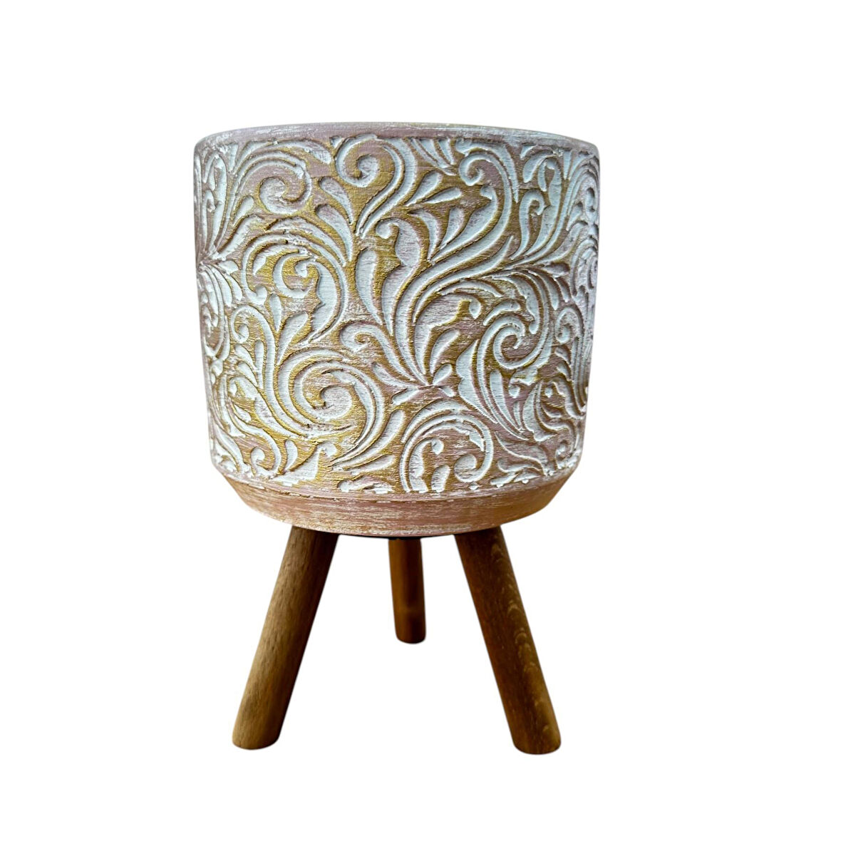 Bitki Tasarımı Ev dekorasyon Gold Çiçek Desenli Beton Saksı Ayaklı Çiçeklik Saksılık