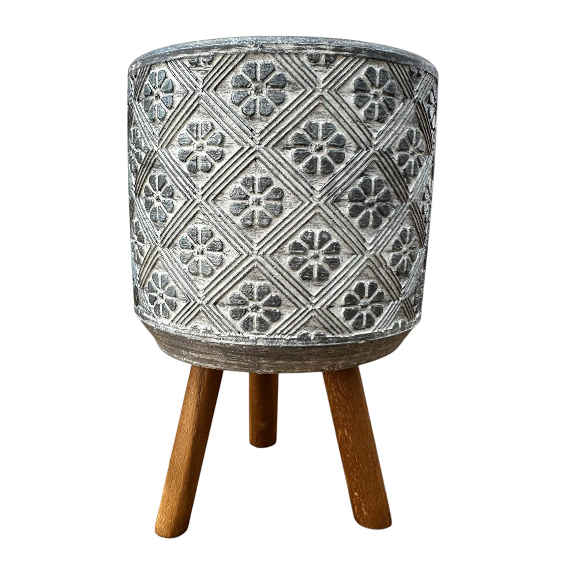 Bitki Tasarımı Ev dekorasyon Gri Yonca Ayaklı Beton Saksı Çiçeklik Saksılık