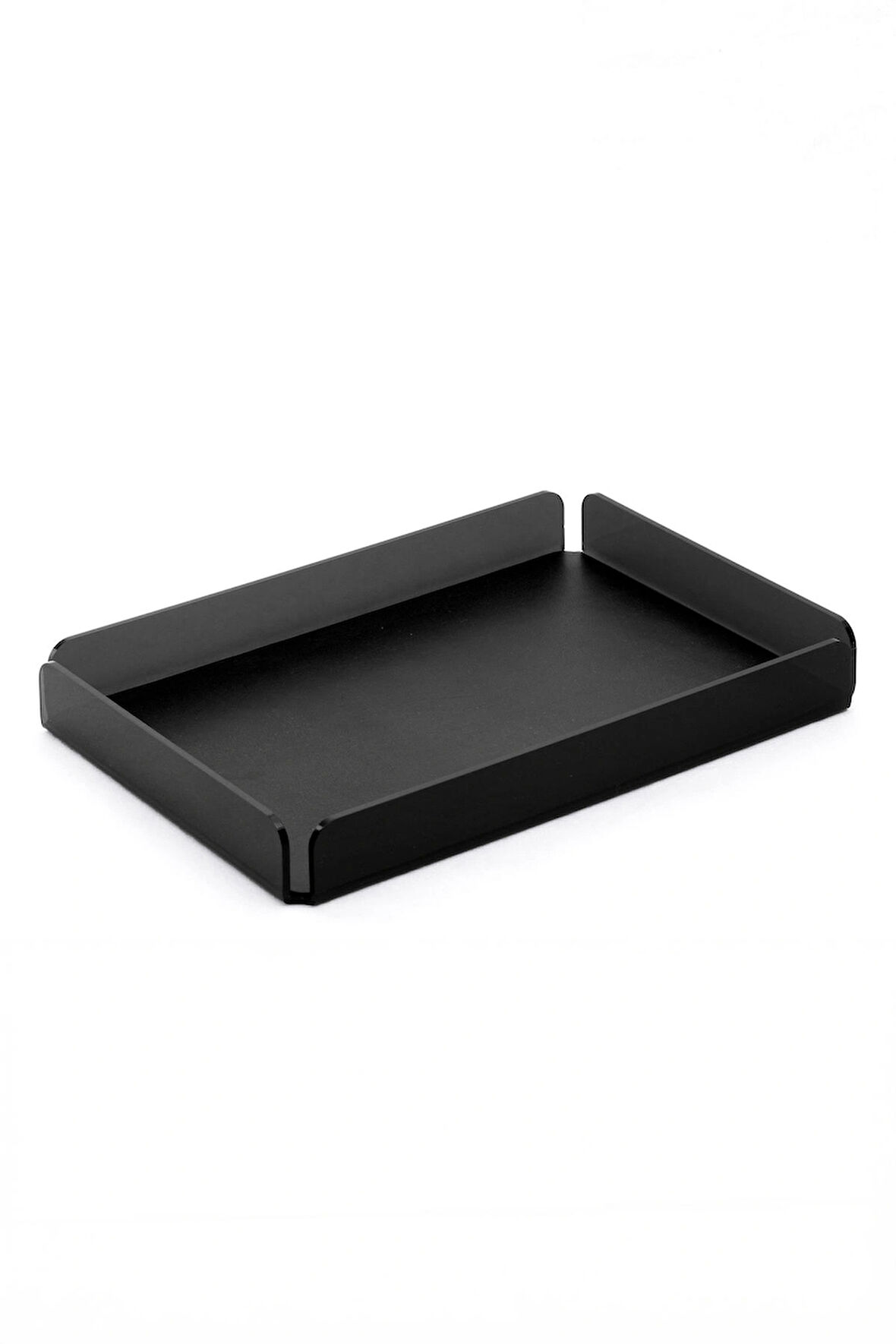 Siyah Pleksi Çay Kahve Sunum Servis Tepsisi  Ofis  Masa Üstü Evrak Düzenleyici- Banyo Organizer Şık ve Dayanıklı  25x17cm