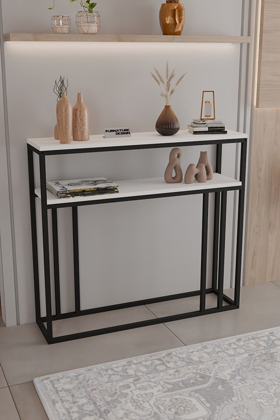 2 Raflı Metal Dresuar Raflı Lüx Dresuar Kitaplık Salon Düzenleyici 2 Raflı 100 Cm