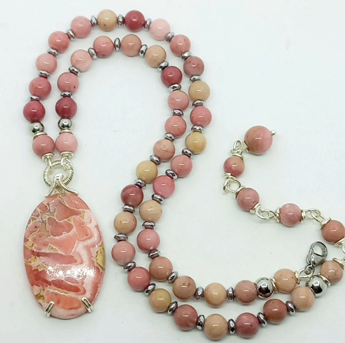 2435 Rodokrozit Rodonit Hematit el yapımı kolye