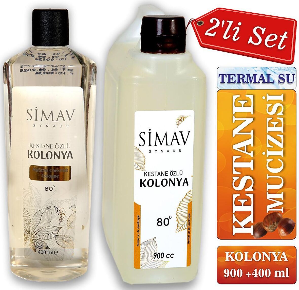 SİMAV Kestane Özlü ve Termal Sulu Kolonya 2'li Set 900ml + 400ml