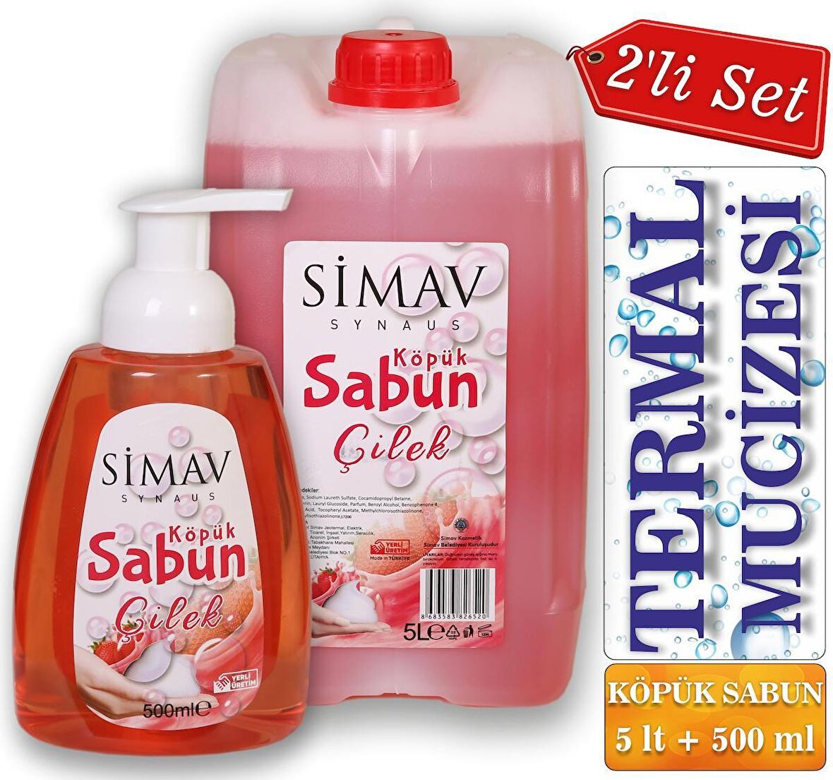 SİMAV Termal Sulu Çilek Özlü Köpük Sabun Seti 2'li - 5 Lt + 500 ml