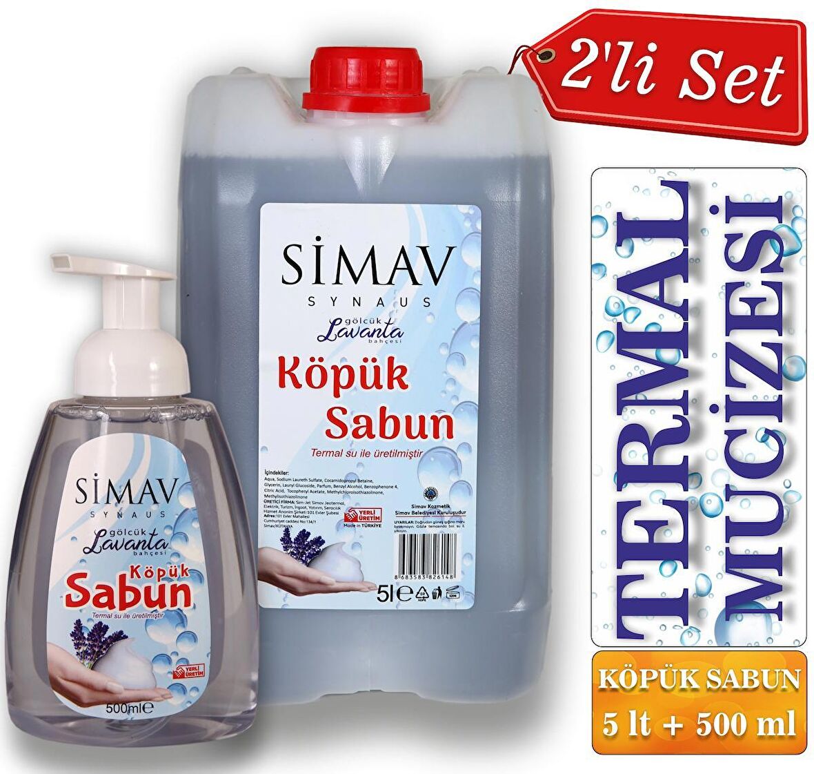 SİMAV Termal Sulu Lavanta Özlü Köpük Sabun Seti 2'li - 5 Lt + 500 ml