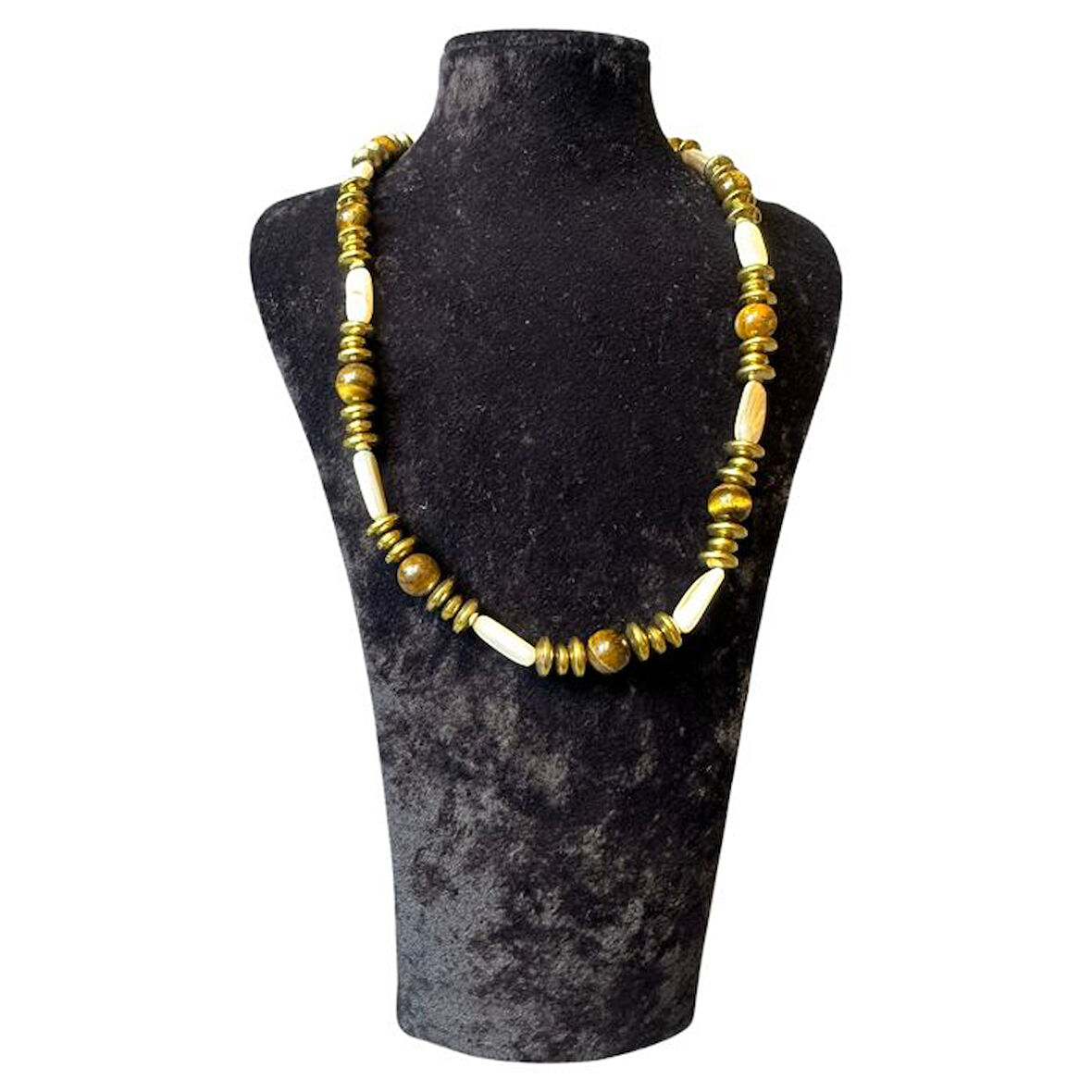 Uretti - Özlem 9422 0140 El Yapımı Gold Hematit / Kaplan Gözü ve Sedef Doğal Taş Kolye