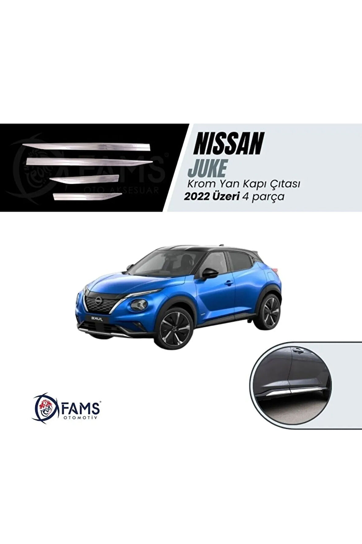 Nissan Juke Krom Yan Kapı Çıtası 2022 Üzeri 4 Parça Paslanmaz Çelik
