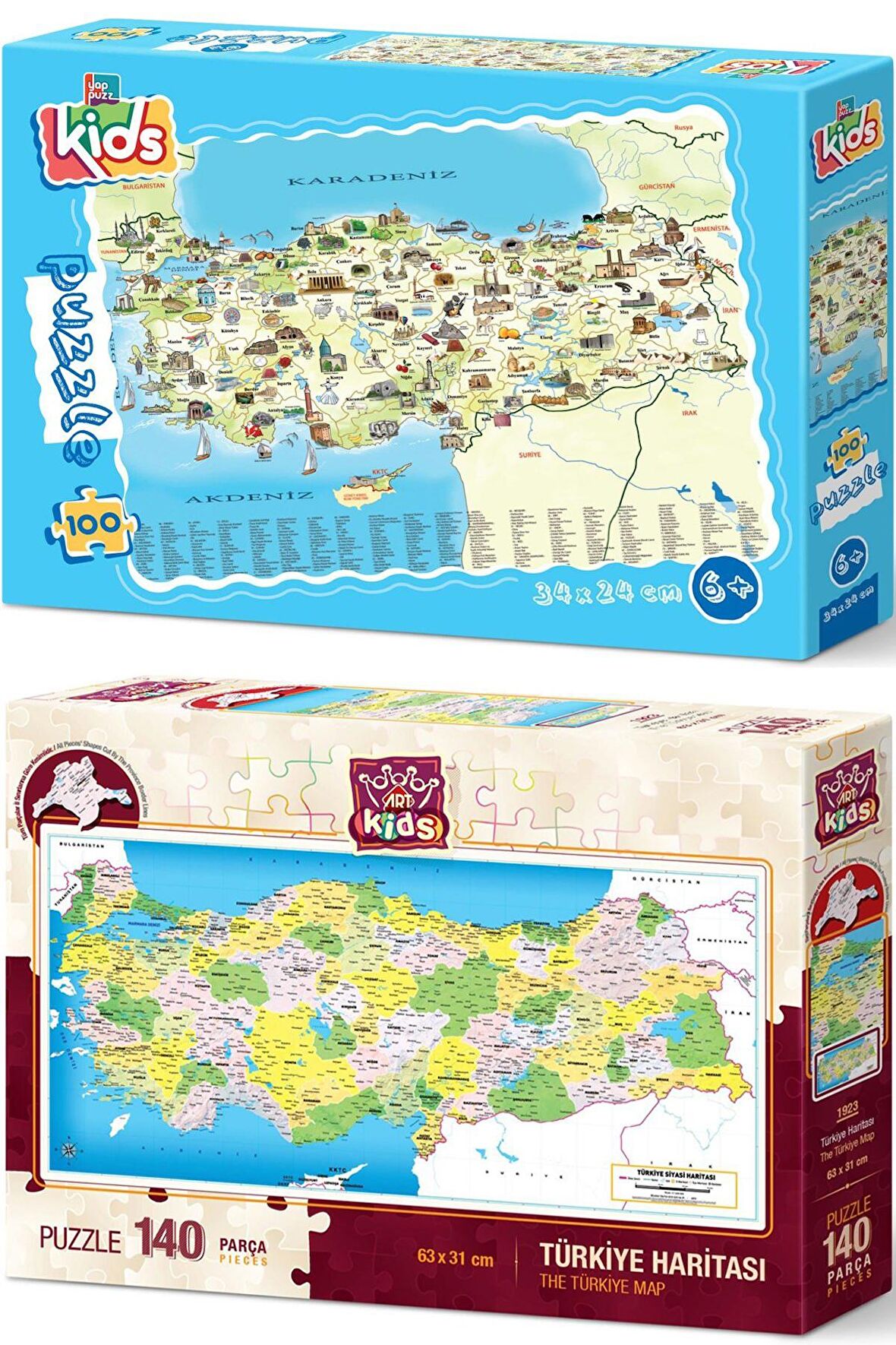 Türkiye Kültür Haritası ve İl Sınırlarına Göre Kesilmiş Türkiye Haritası 2'li Puzzle/Yapboz