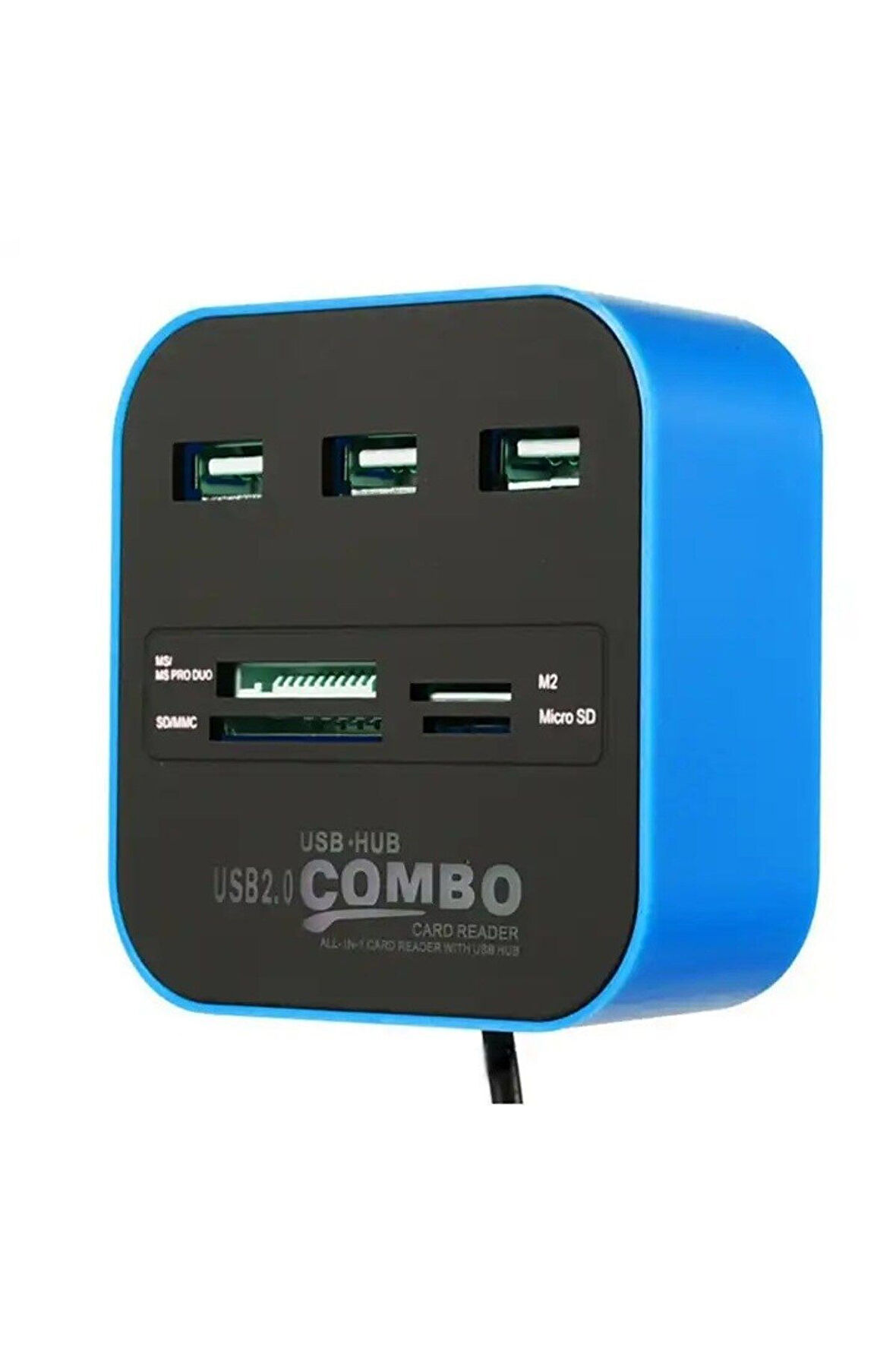 Hadron HDX7006-SM USB 2.0 - 3xUSB 2.0 Hub + MS/SD/M2/TF Kart Okuyuculu USB Çoklayıcı - Siyah-Mavi