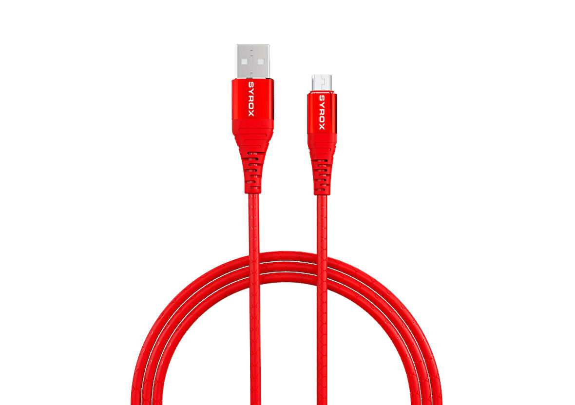 Syrox C89 2.0A 1mt Metal Başlıklı Micro USB Şarj & Data Kablosu - Kırmızı