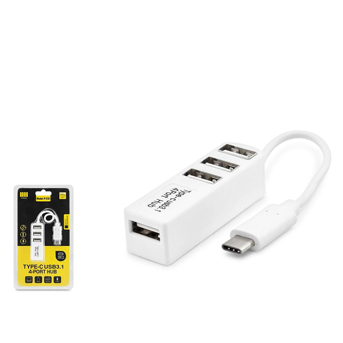 Hadron HDX7015 Type-C 3.1 - 4xUSB 3.0 Hub Telefon Uyumlu Type-C Çoklayıcı - Beyaz