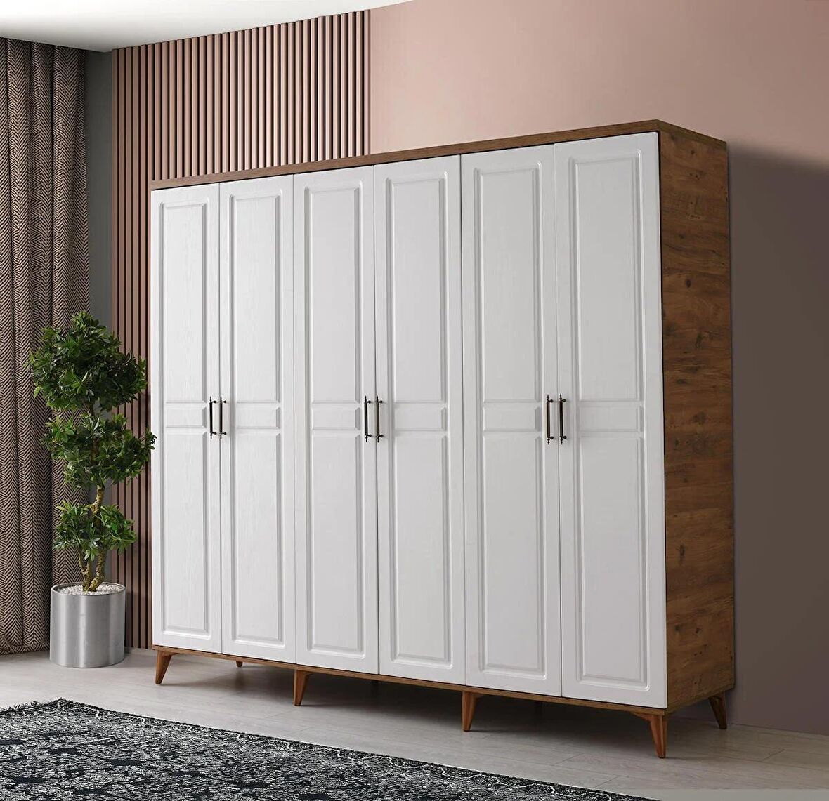 Ücretsiz Montaj - 100% MDF Sport 6 Kapaklı Beyaz Gardırop - MDF Dolap - Elbise Dolabı