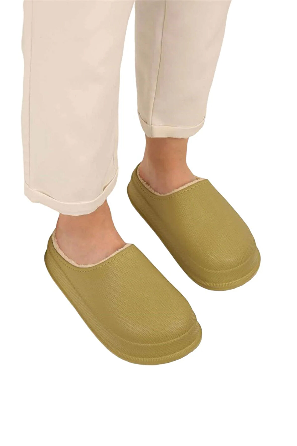 İçi Yünlü Su Geçirmez Kapalı Unisex Terlik HAKİ