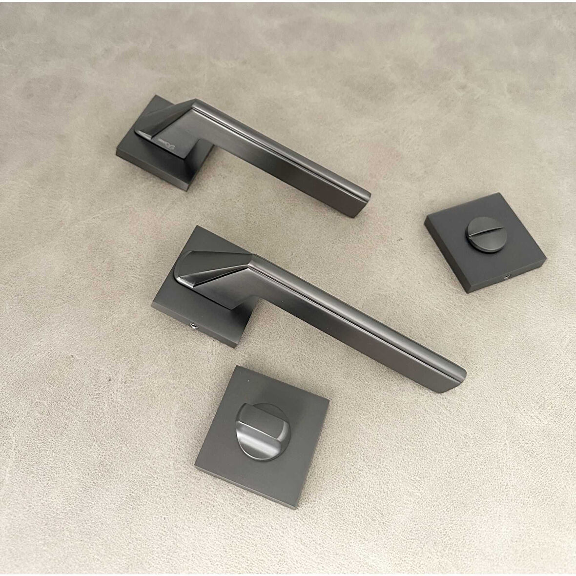 Rivax Anka Mat Antrasit Gri Zamak Kare Rozetli Wc Banyo Kapı Kolu 1 Takım