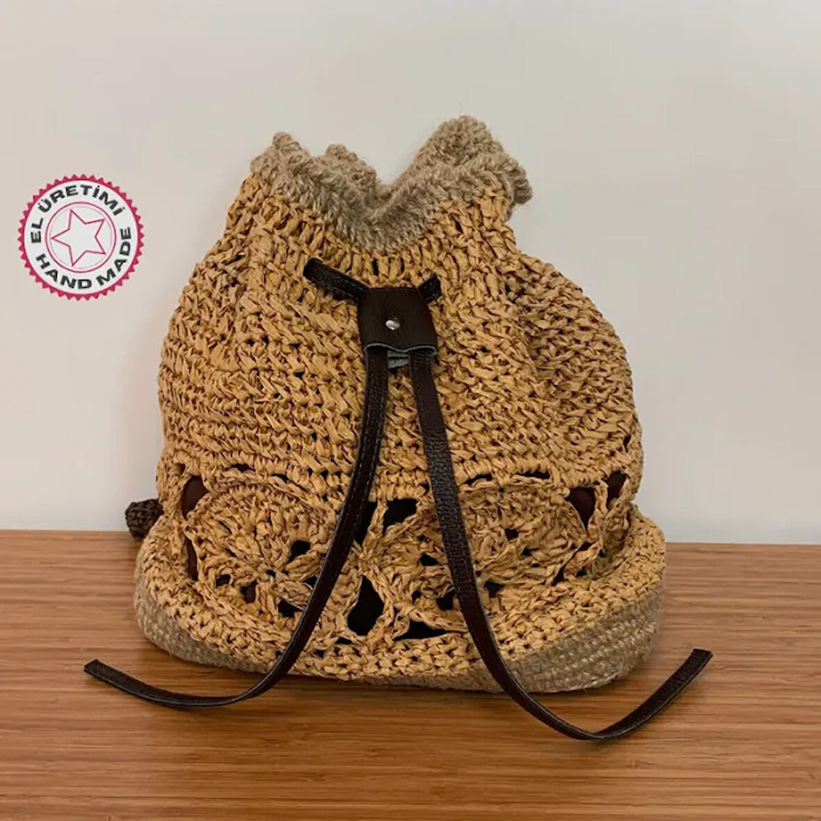 Uretti - Banu 4978 El Yapımı Kağıt İp Kahverengi Sırt Çantası