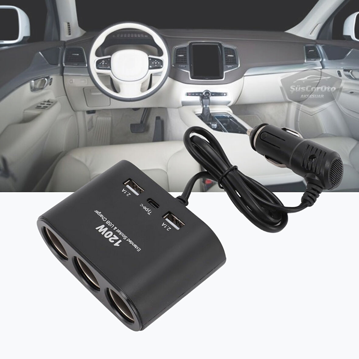 Üniversal 3 lü Çakmak Soketi 120W Çakmaklık Çoğaltıcı 2 Usb 1 Type-c Araç Şarj Cihazı Çakmaklık Şarj Çakmak Çoklayıcı 12v/24v
