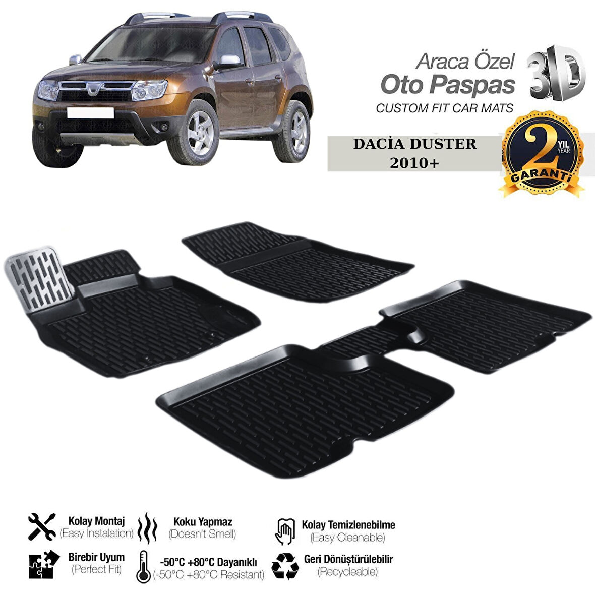 3D PASPAS SİYAH DACIA DUSTER 2010+ 
