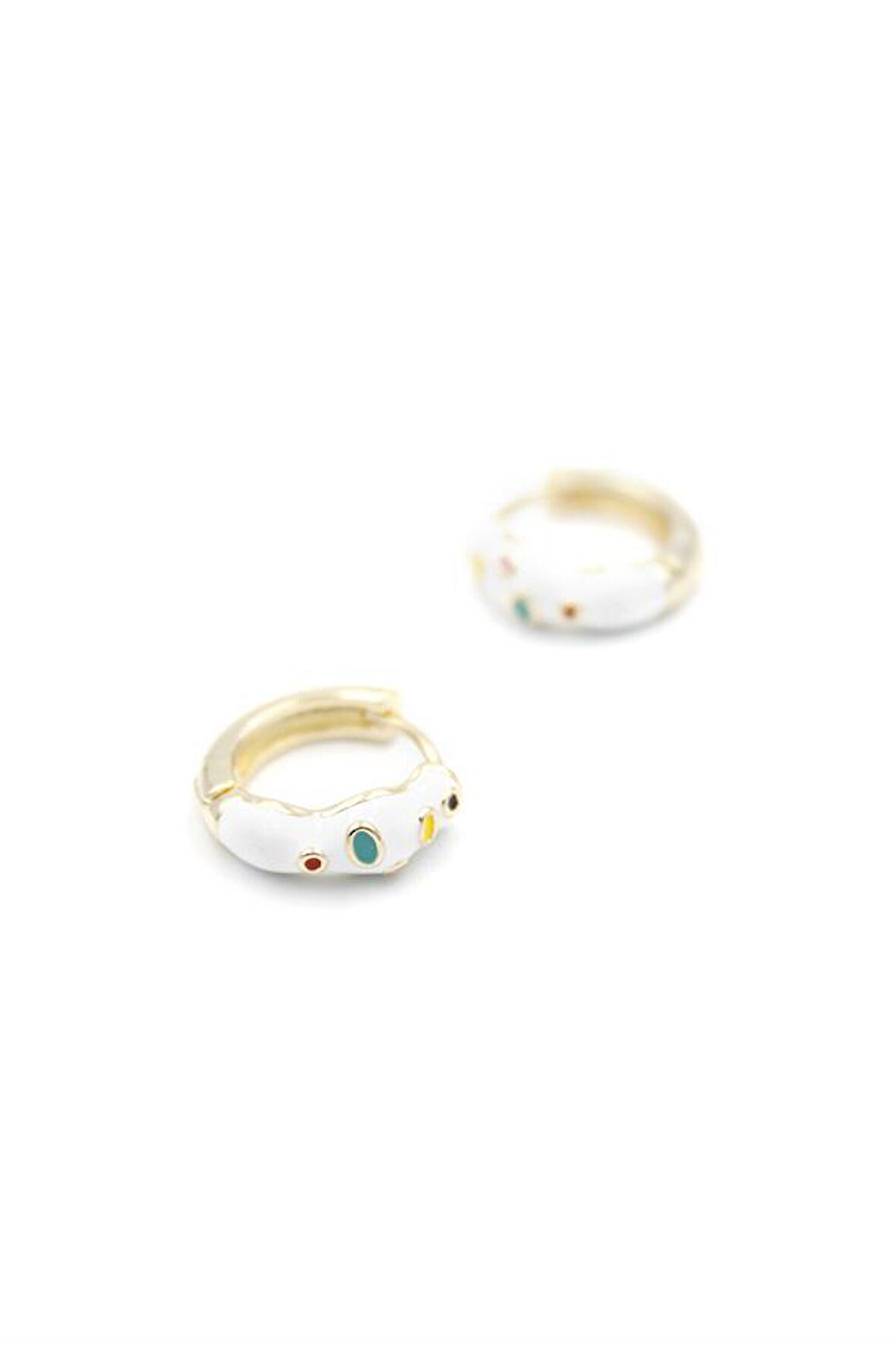 Mineli Halka Küpe - Beyaz