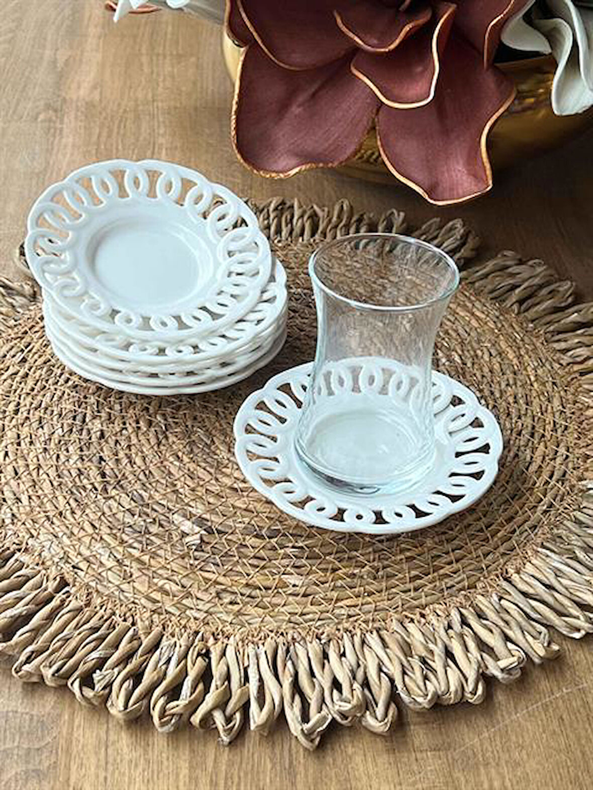 Dantel Motif 6'Lı Çay Tabak
