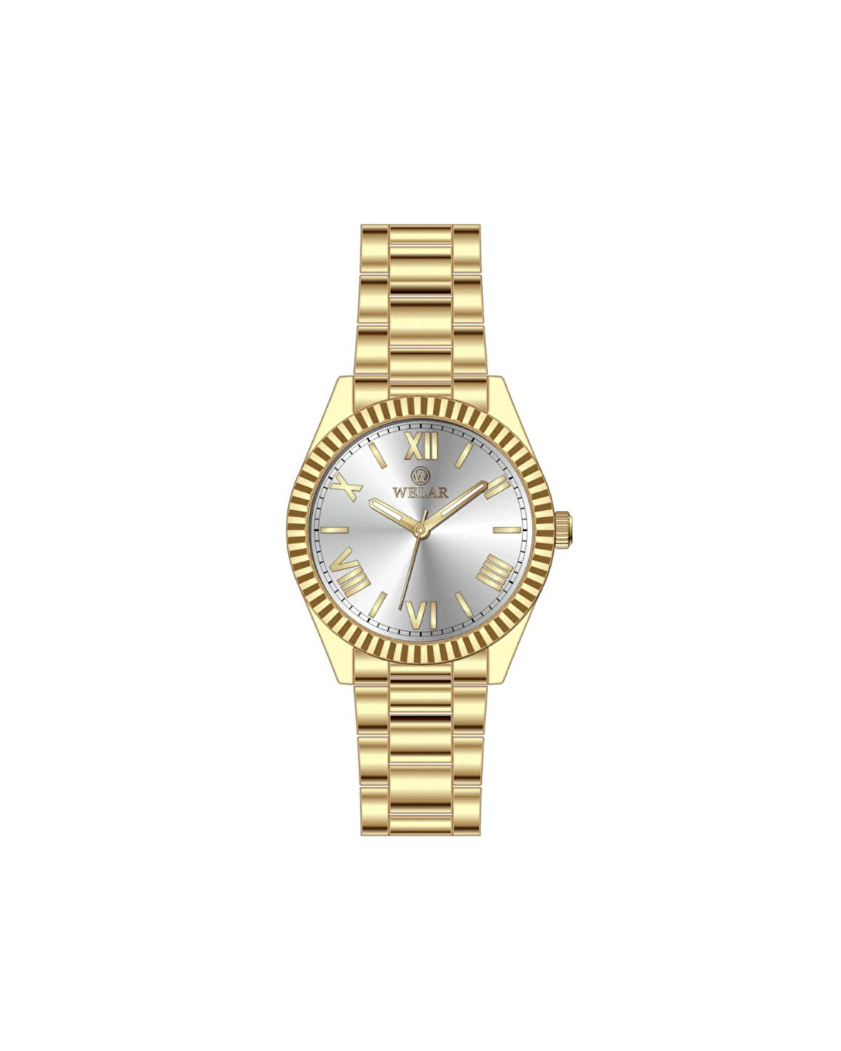 WEL3307-2 Beyaz Kadran Gold Altın Kaplama Kasa ve Kordon Çelik Kadın Kol Saati