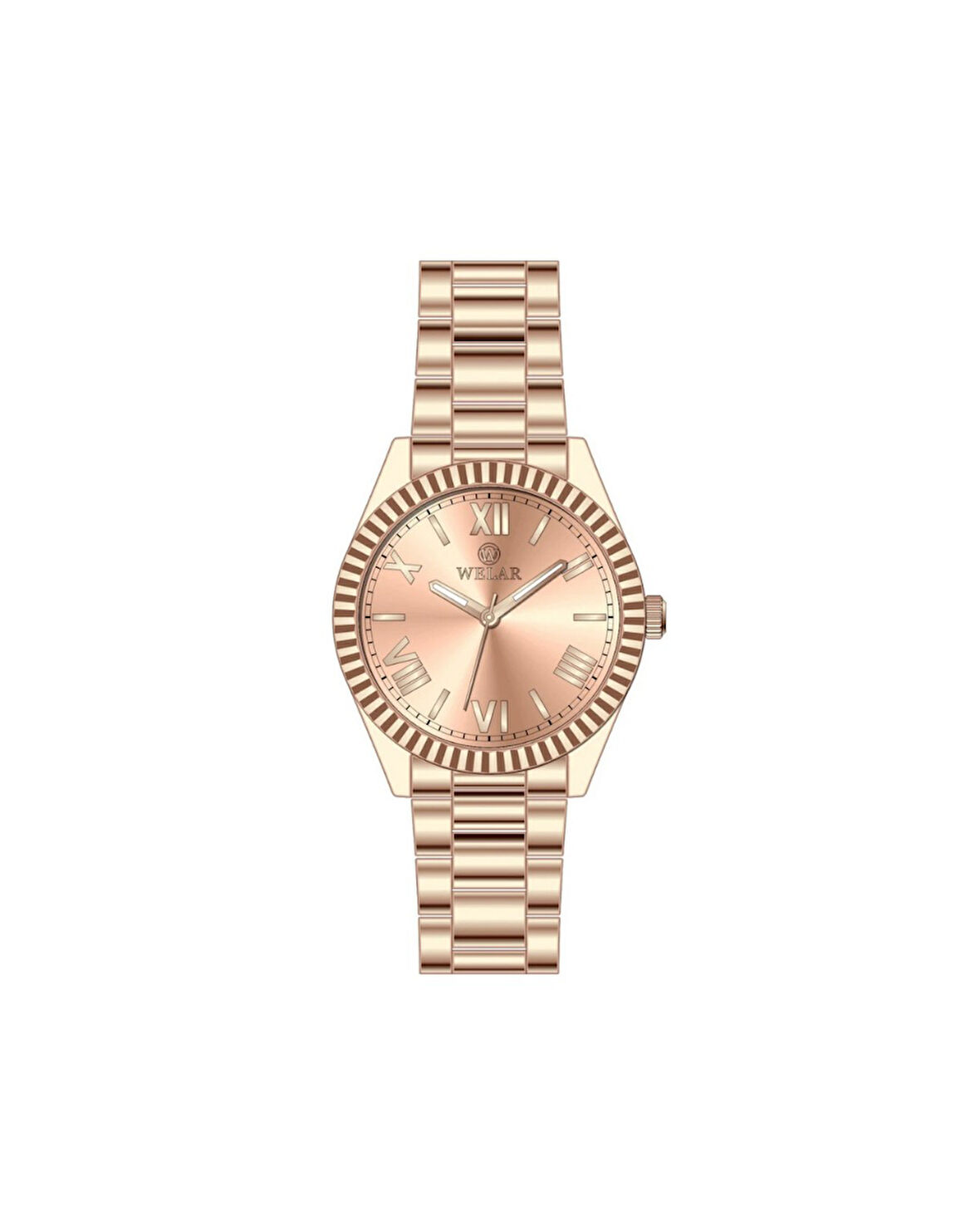 WEL3307-6 Rose Kadran ve Rose Gold Kaplama Kordon Çelik Kadın Kol Saati
