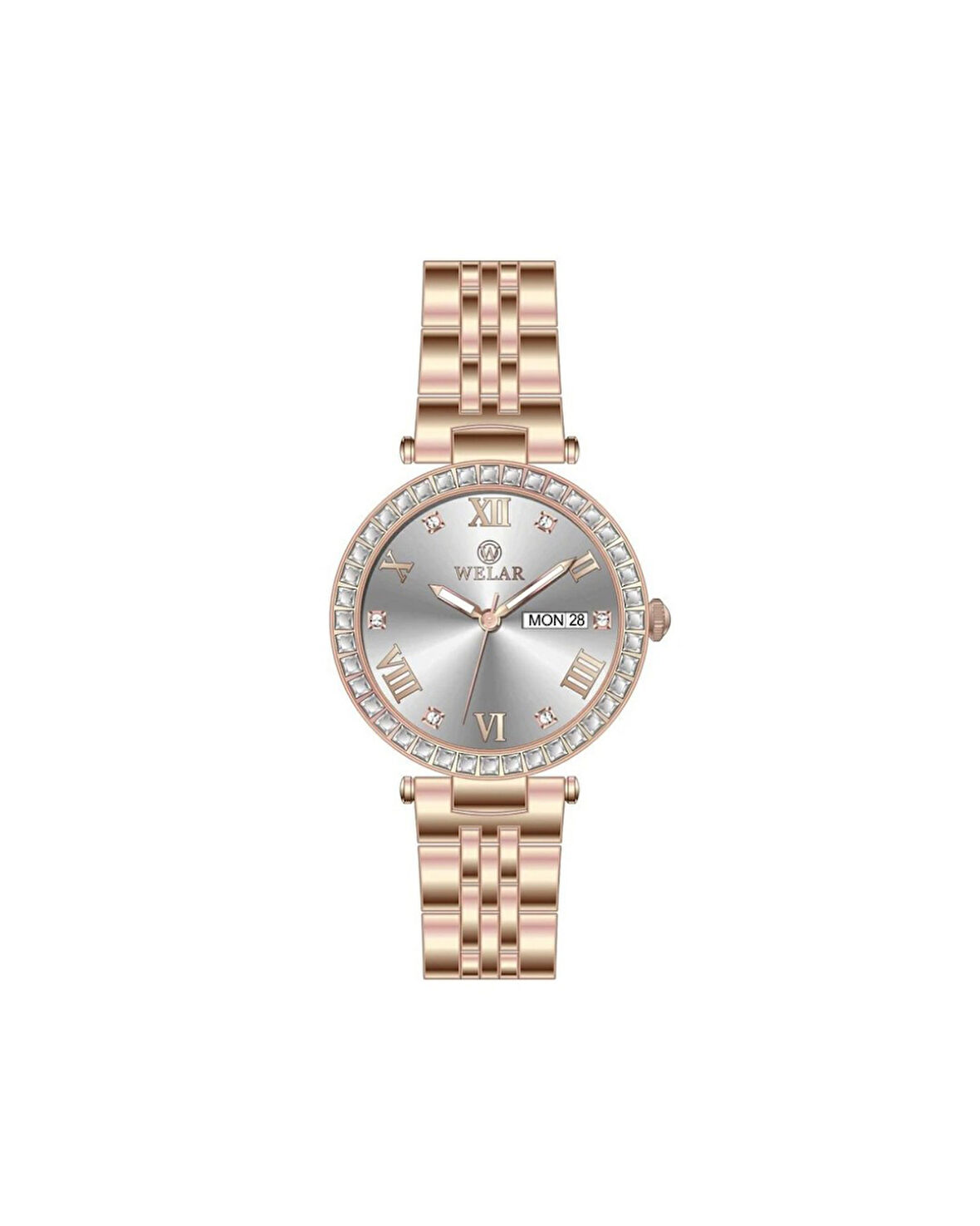 WEL3309-3 Beyaz Kadran ve Rose Gold Kaplama Kordon Çelik Kadın Kol Saati