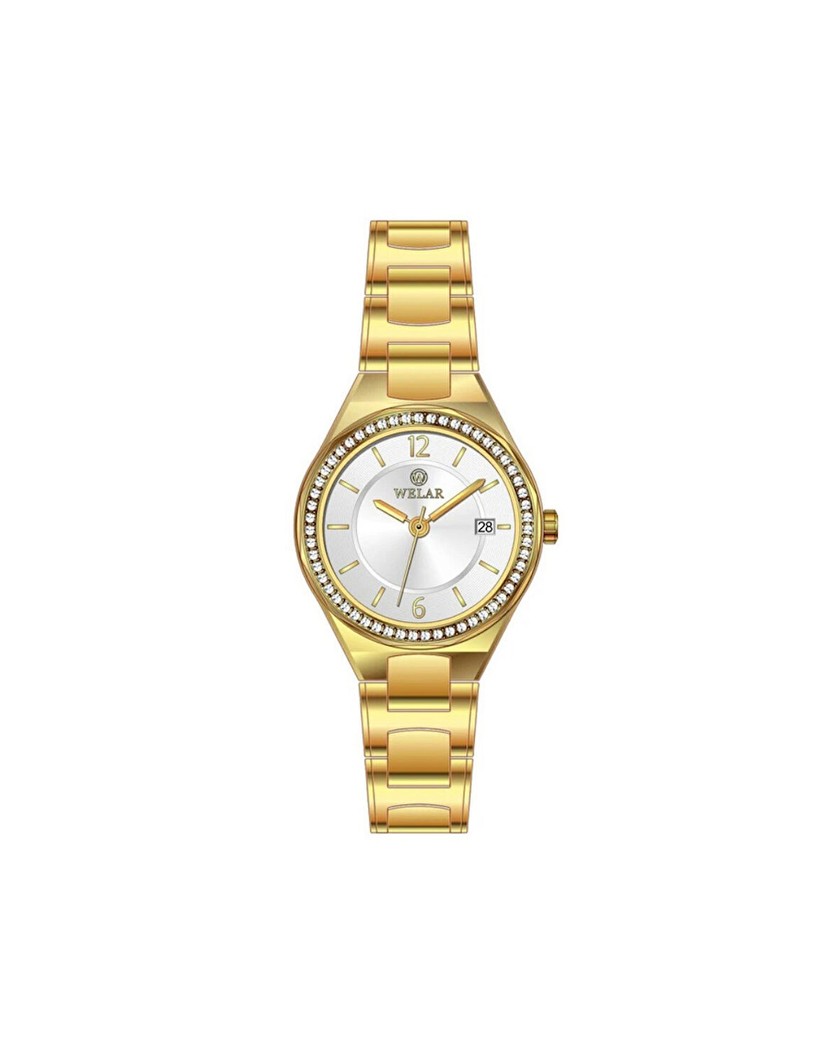 WEL2403-BZ02 Orjinal Taşlı Gold Renk Paslanmaz Çelik Kadın Kol Saati