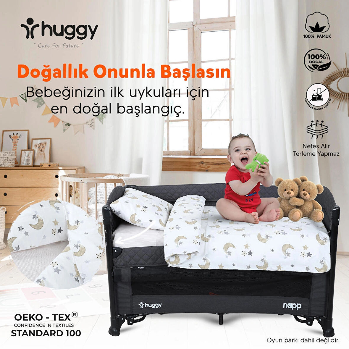Huggy %100 Pamuk 130X80 Park Yatak Beşik Bebek Nevresim Takımı