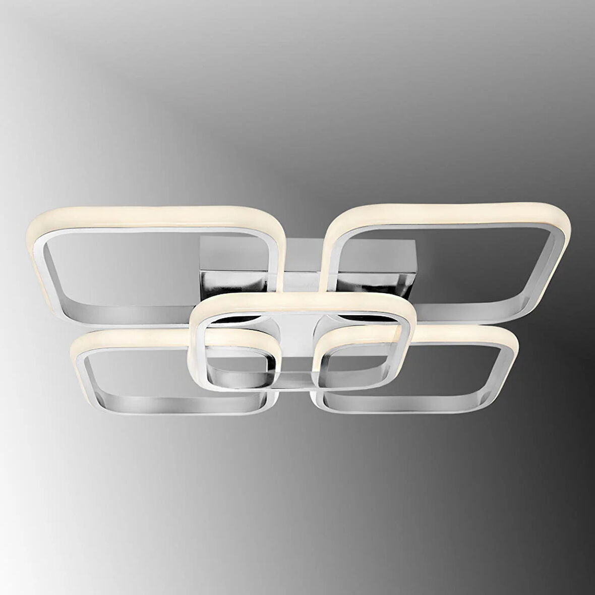 TT302-4+1-KR KARE TT Aydınlatma Krom Kaplama Plofonyer 5 li ( Sarı Işık ) Led Avize
