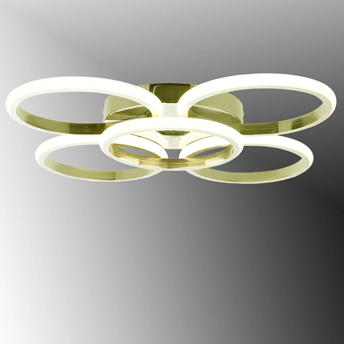 TT304-4+1-SR-SRR YUVARLAK TT Aydınlatma SARI IŞIK LED Sarı Kaplama 5 li Led Avize